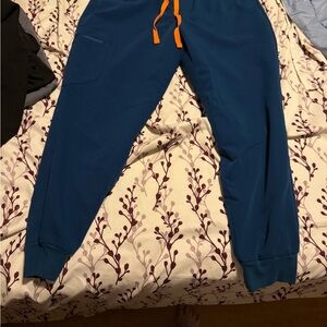 Women Blue Jogger Pants with Orange Drawstring